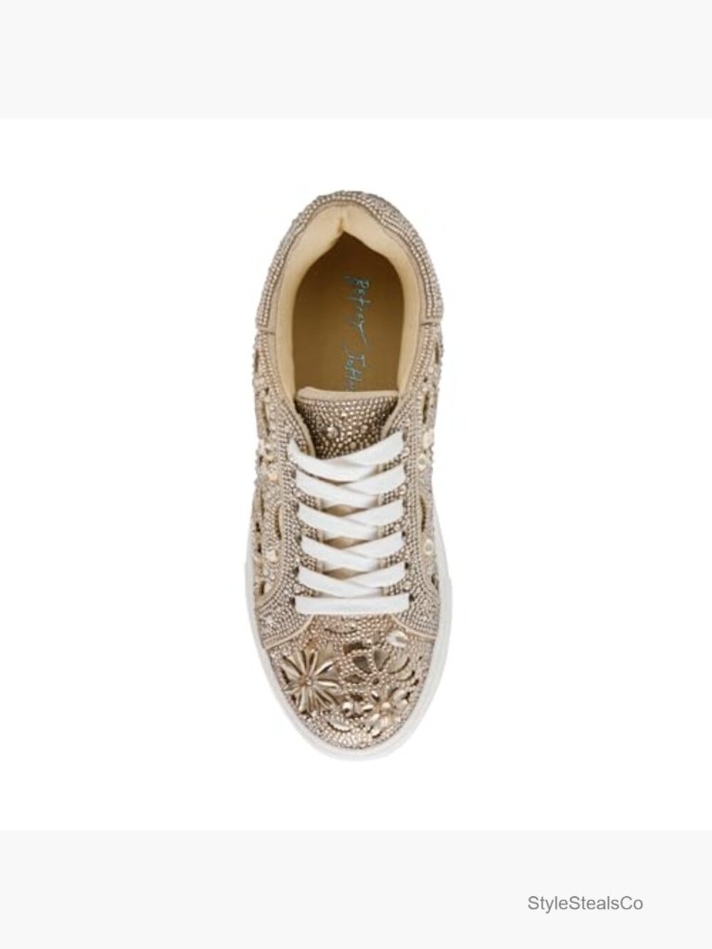 Rhinestone Platform Sneakers Lace-Up Low Top Fashion Sneakers - Picture 5 of 7